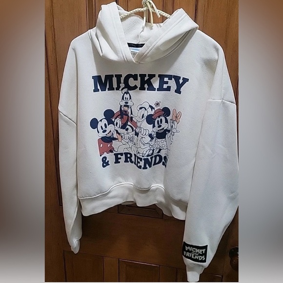 DISNEY MICKEY & FRIENDS CROPPED HOODIE XL CREAM NWOT  DISNEYLAND JUNIORS - Picture 6 of 6